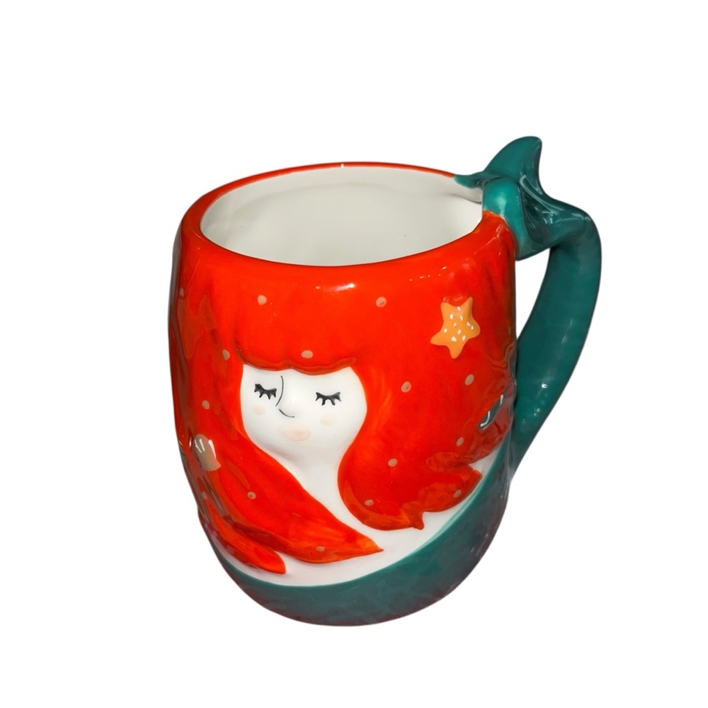 Tag ceramic mermaid mug red hair Vintage retro coffee tea cup